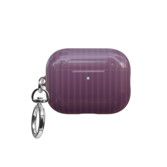 Purple Fluted Glass Gradient Ombre airpods pro case front view with closed lid and keychain
