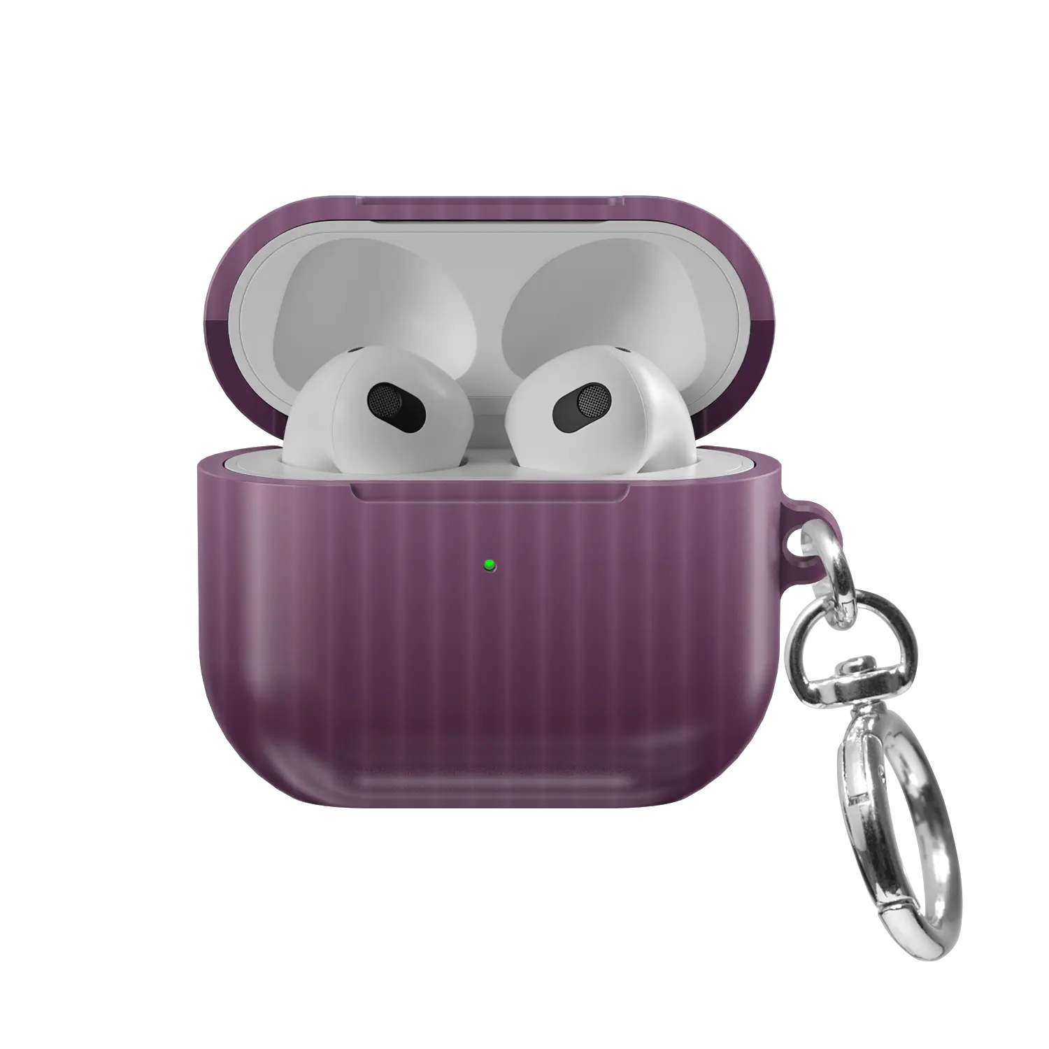 Purple Fluted Glass Gradient Ombre AirPods Case, front view with lid open