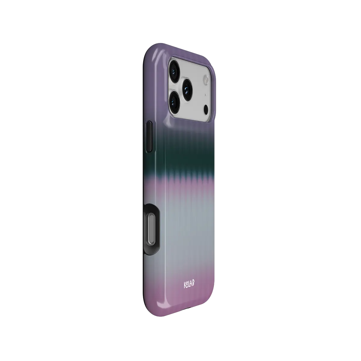 KELAB iphone case with gradient fluted glass pattern, raised lip for screen and camera protection