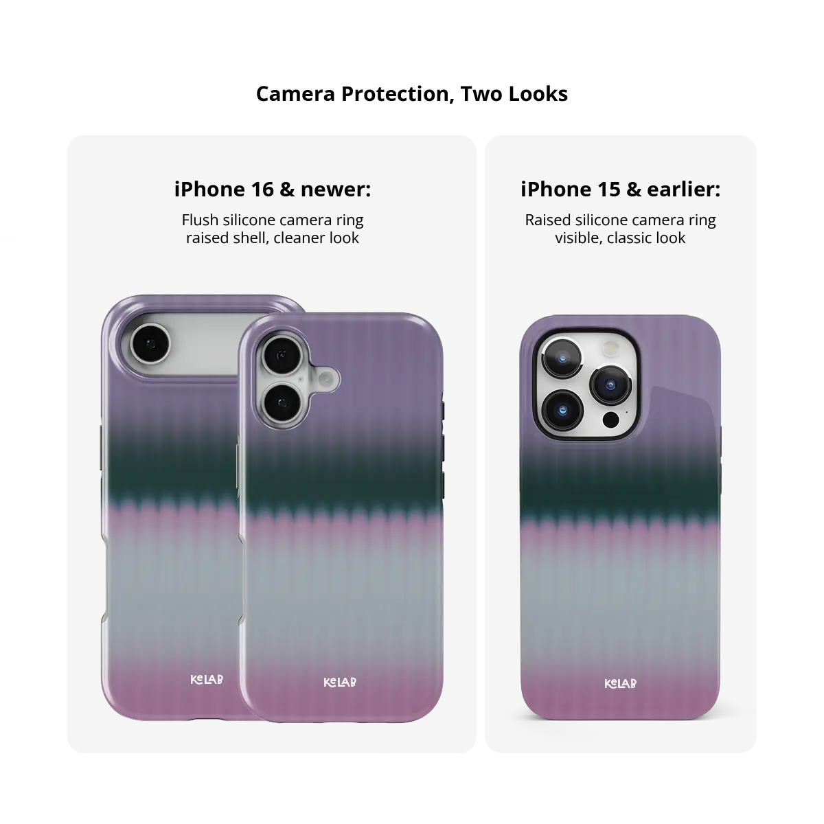 KELAB iphone case with gradient fluted glass pattern and raised lip for screen and camera protection