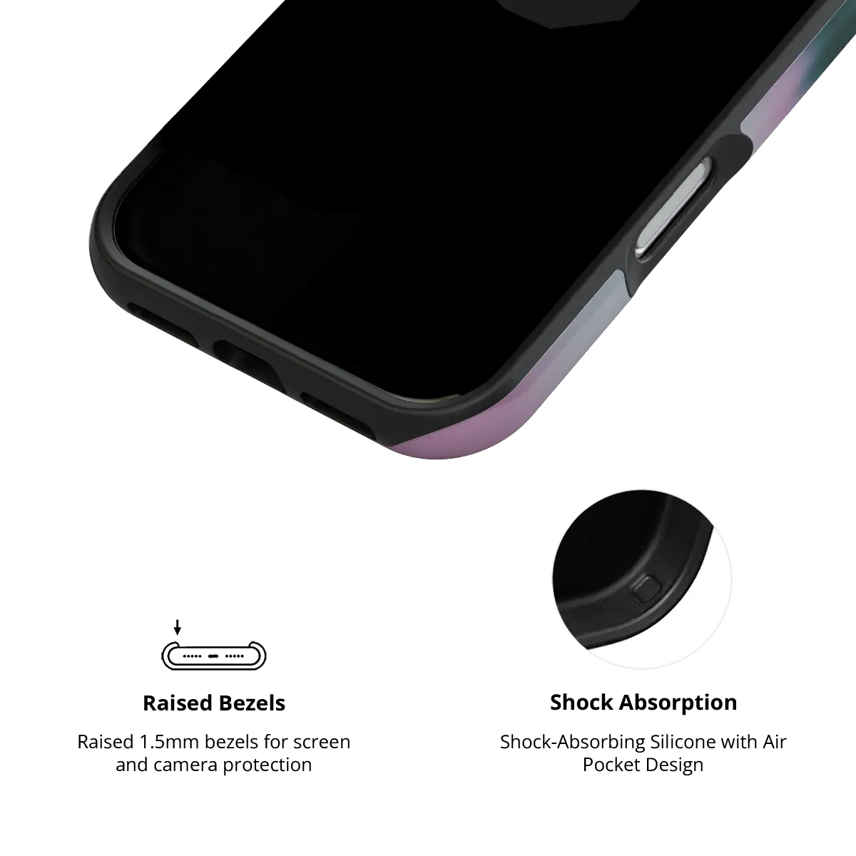 KELAB iPhone case with gradient fluted glass pattern, black polycarbonate, raised lip for screen and camera
