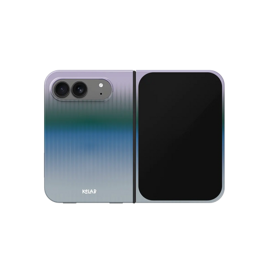 Blue Gradient Fluted Glass, Twilight iPhone 18 Fold Case, unfolded front view