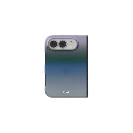 Blue Gradient Fluted Glass, Twilight iPhone 18 Fold Case, unfolded front view