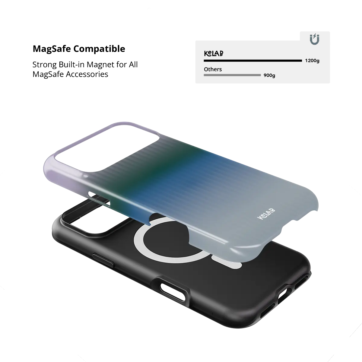 KELAB iphone case with gradient fluted glass pattern and shock-absorbing liner, blue and black