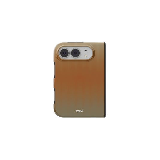 Orange Gradient Fluted Glass, Sunset iPhone 18 Fold Case, unfolded front view