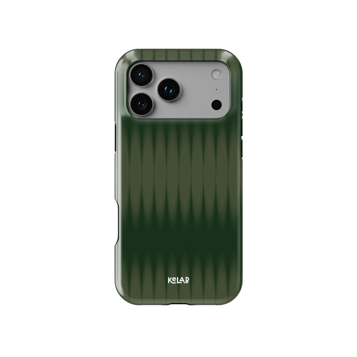KELAB iphone case with gradient fluted glass pattern and raised camera lip, green polycarbonate shell