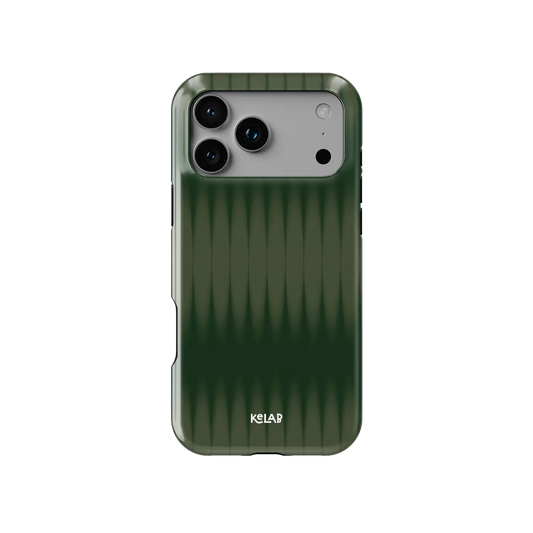 KELAB iphone case with gradient fluted glass pattern and raised camera lip, green polycarbonate shell