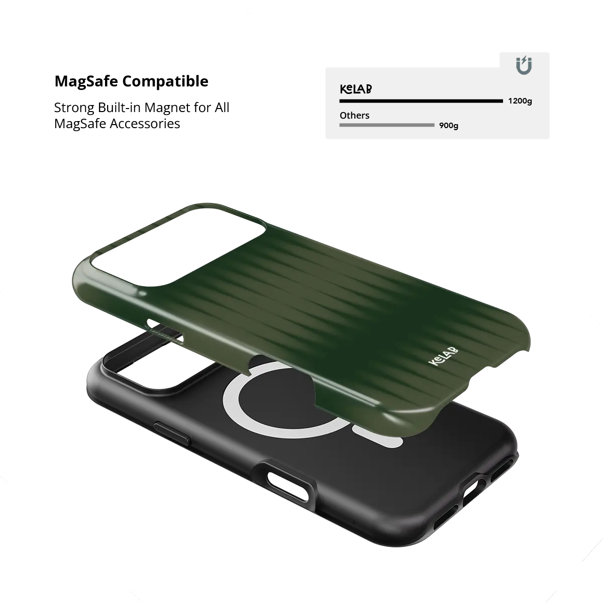 KELAB iPhone case with gradient fluted glass pattern, green polycarbonate shell and raised lip