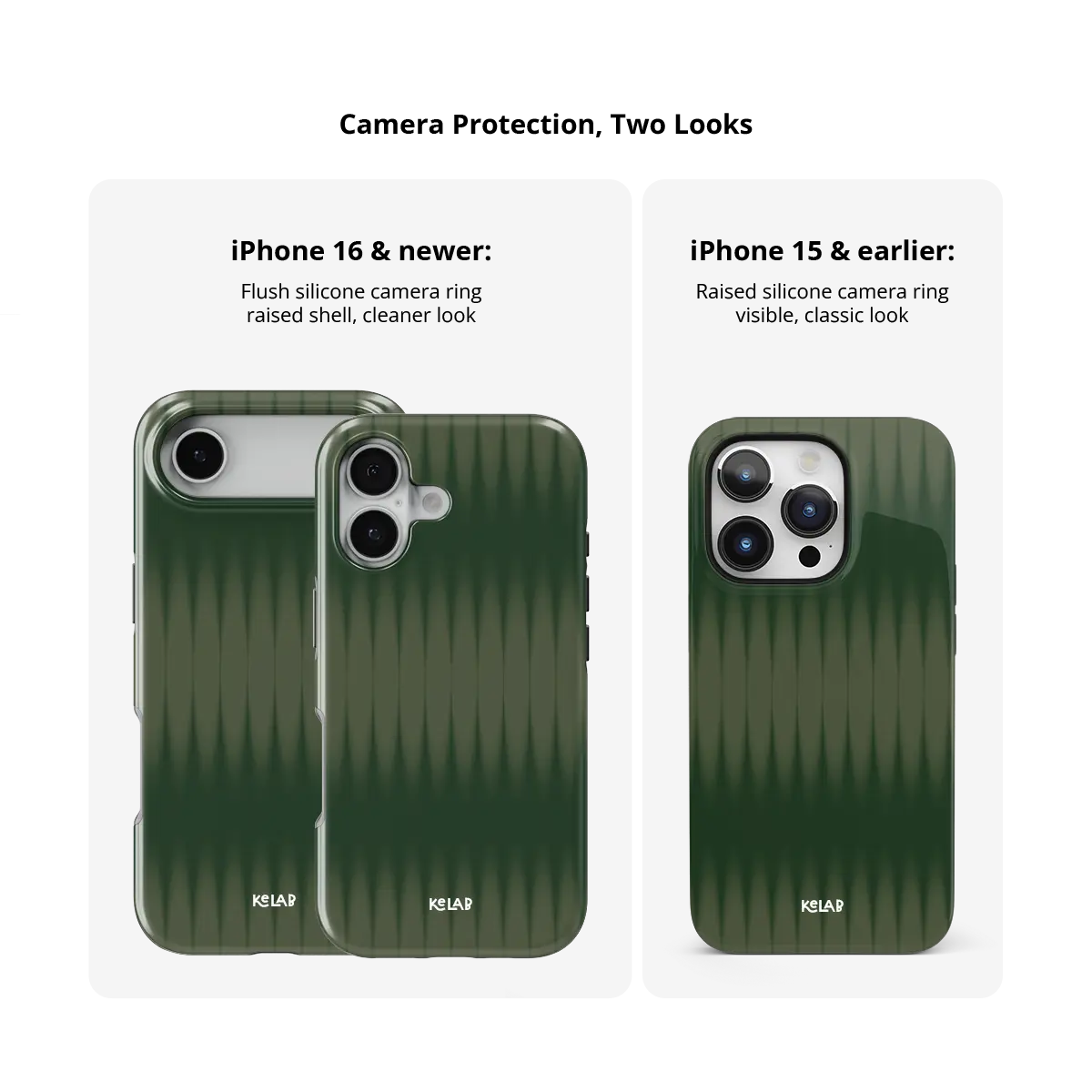 KELAB iphone case with gradient fluted glass pattern on green polycarbonate shell