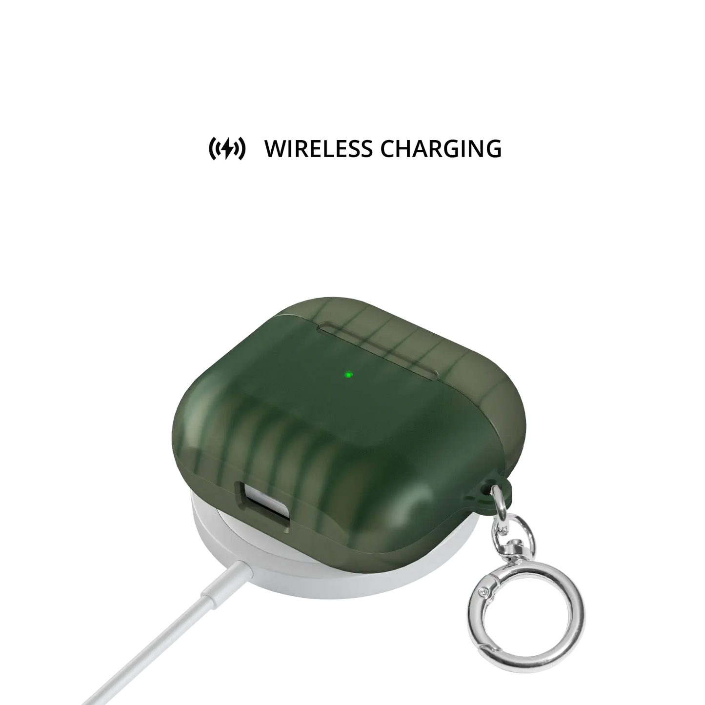 Forest Veil | Olive Fluted Glass Gradient Ombre AirPods Case - shown on wireless charger