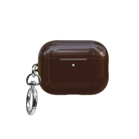 Solid Rich Brown airpods pro case front view with closed lid and keychain