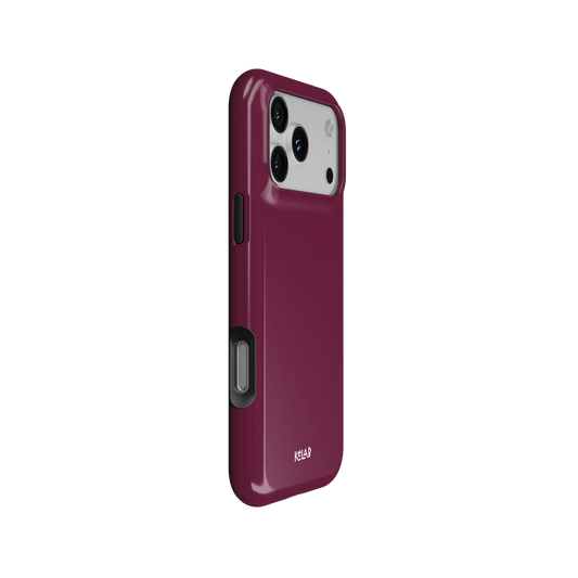 KELAB solid color iphone case with raised camera lip, burgundy hard shell and silicone liner