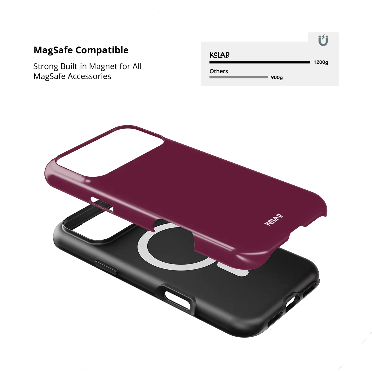 KELAB iPhone case solid color burgundy with MagSafe raised camera lip and tough hard shell