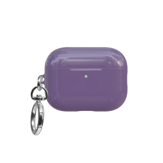 Solid Dusty Purple airpods pro case front view with closed lid and keychain