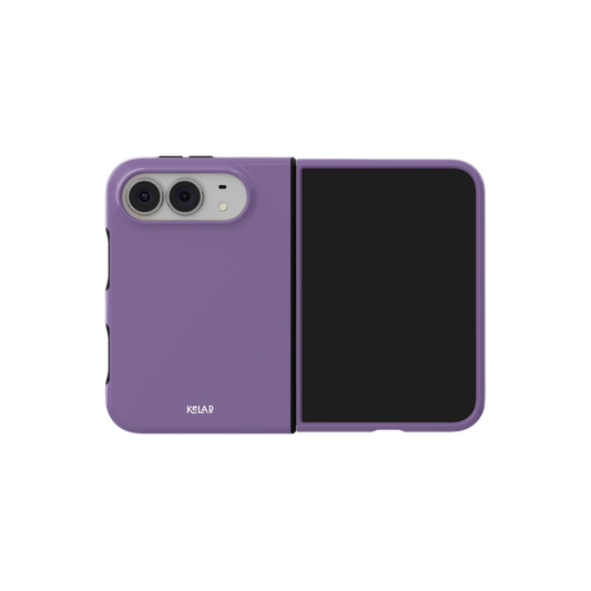 Dusty Purple, Muted Tone iPhone 18 Fold Case, unfolded side view showing the hinge