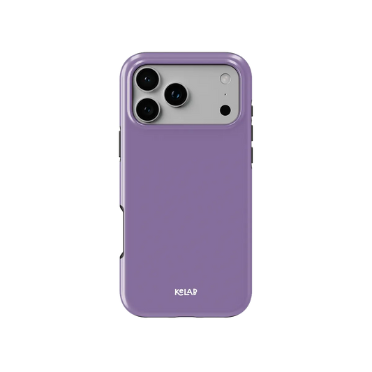 Solid color KELAB iphone case in purple with raised lip around camera cutout