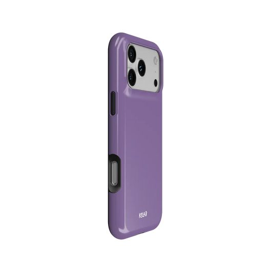 KELAB solid color iphone case in purple with MagSafe for iPhone models, raised lip around camera cutout