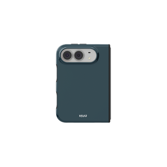 Teal, Deep Slate Blue Minimalist iPhone 18 Fold Case, unfolded front view