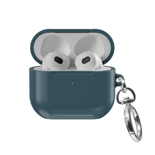 Solid Teal Blue AirPods Case, front view with lid open