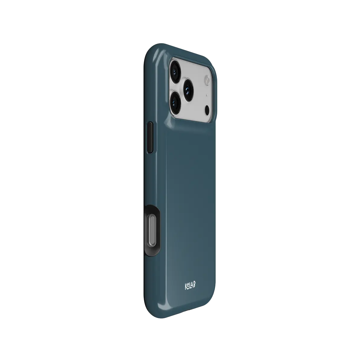Solid color KELAB iPhone case in teal with raised camera lip and MagSafe support