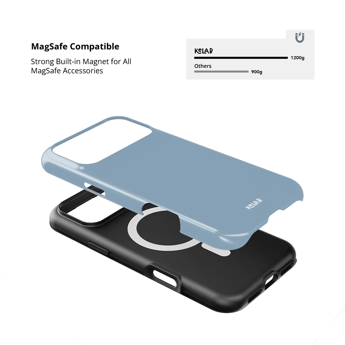 Solid Color KELAB iPhone Case with MagSafe cutout, hard shell and silicone liner in light blue