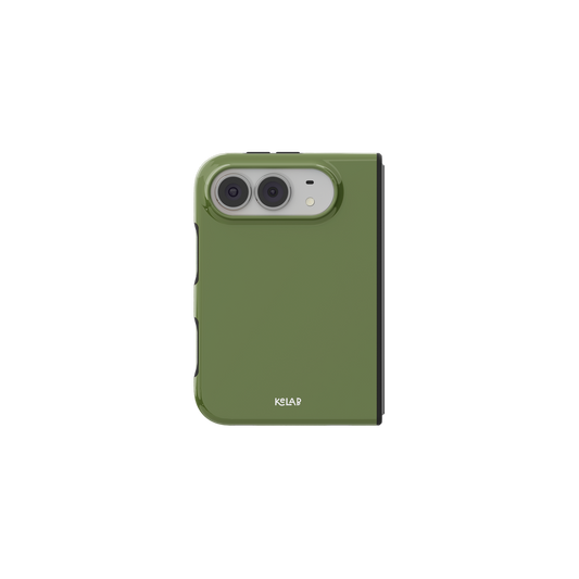 Matcha Green, Earthy Olive Tone iPhone 18 Fold Case, unfolded front view