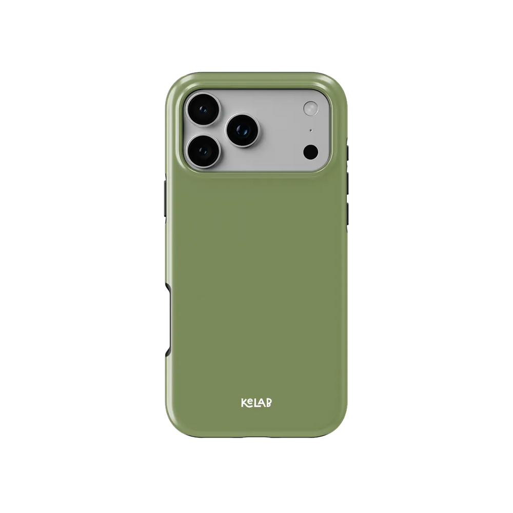 Solid Color KELAB iPhone Case in olive green with raised camera cutout lip