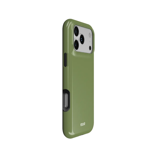 Solid Color KELAB iPhone Case in olive green with electroplated mirror chrome finish