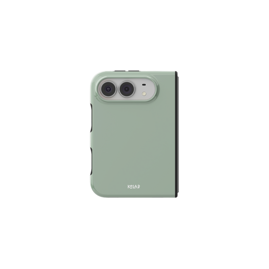 Sage Green, Pale Muted Neutral iPhone 18 Fold Case, unfolded front view