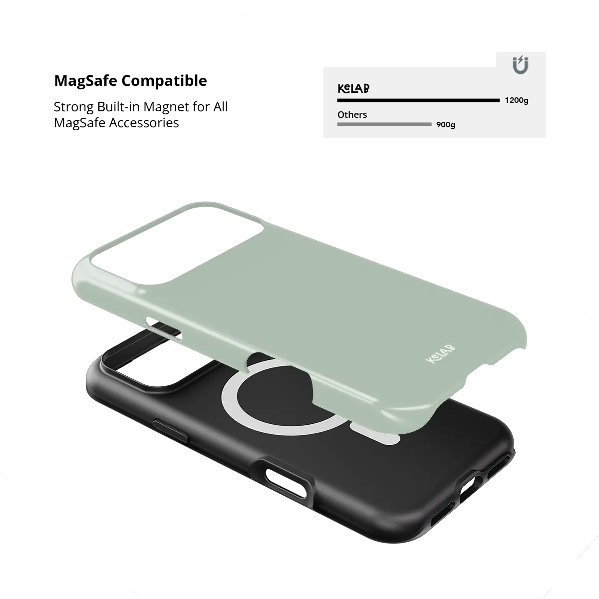 Solid Color KELAB iPhone Case with raised camera lip, mint green and MagSafe cutout