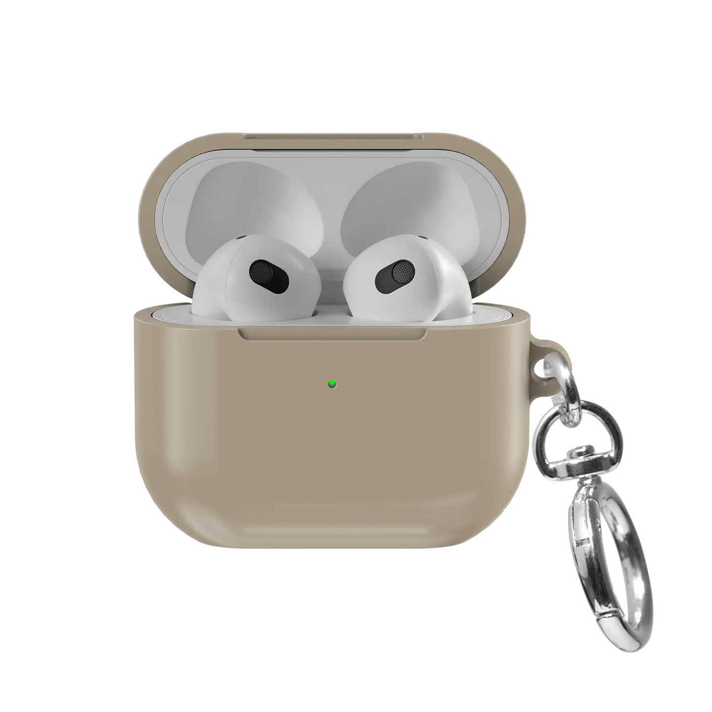 Solid Beige Taupe AirPods Case, front view with lid open