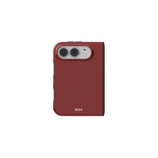 Brick Red, Deep Warm Red Minimalist iPhone 18 Fold Case, unfolded front view