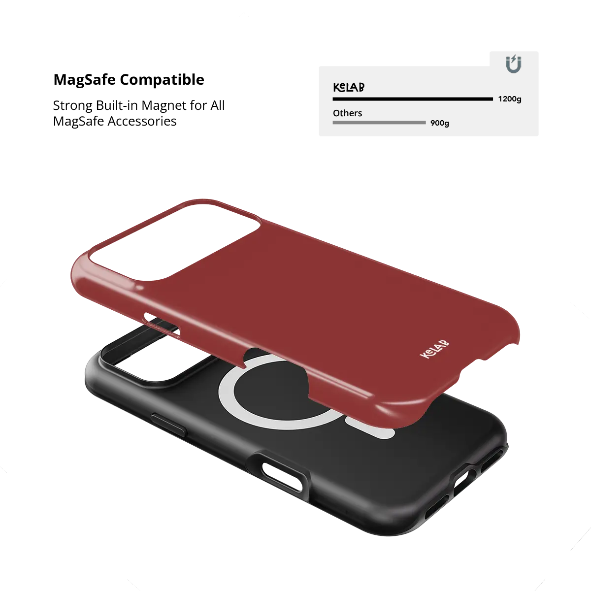 Solid color KELAB iPhone case with MagSafe cutout, red tough protective case with glossy finish