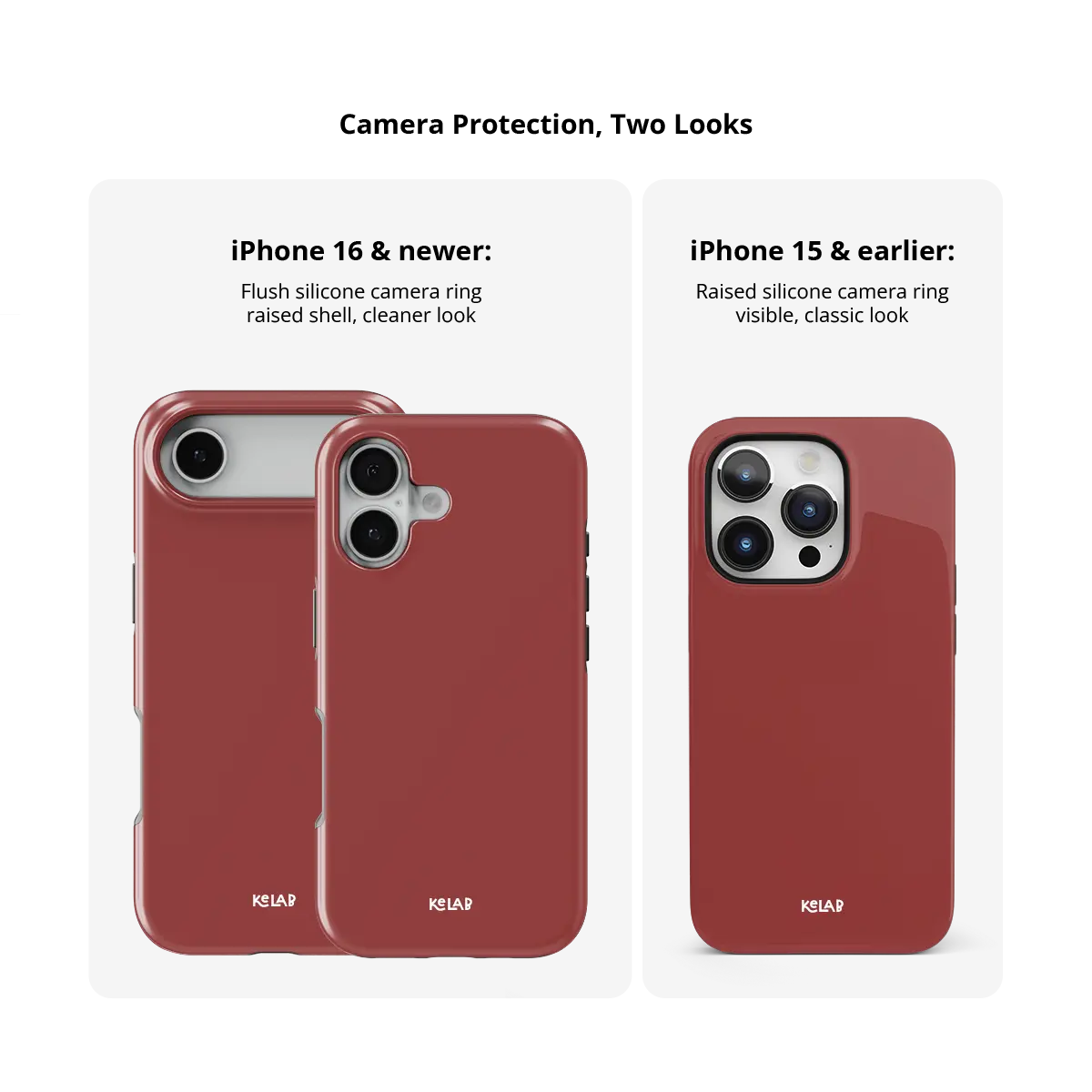 KELAB solid color iphone case in red with raised lip around the camera cutout