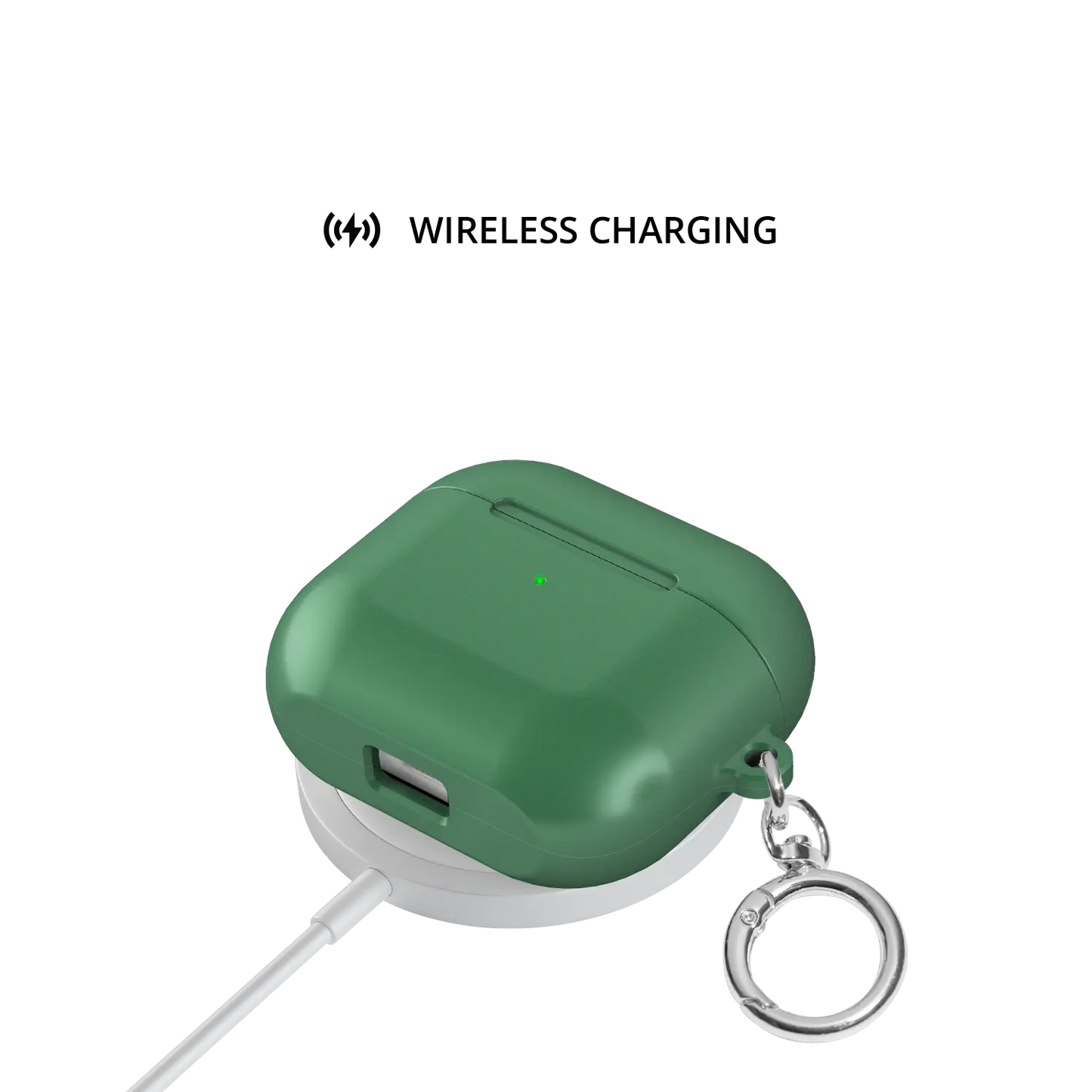 Solid Forest Green AirPods Case, on wireless charger