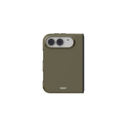 Green Olive, Muted Drab Minimalist iPhone 18 Fold Case, unfolded front view