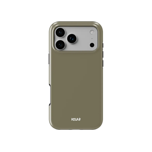 KELAB solid color iphone case in olive green with electroplated chrome finish and raised camera lip