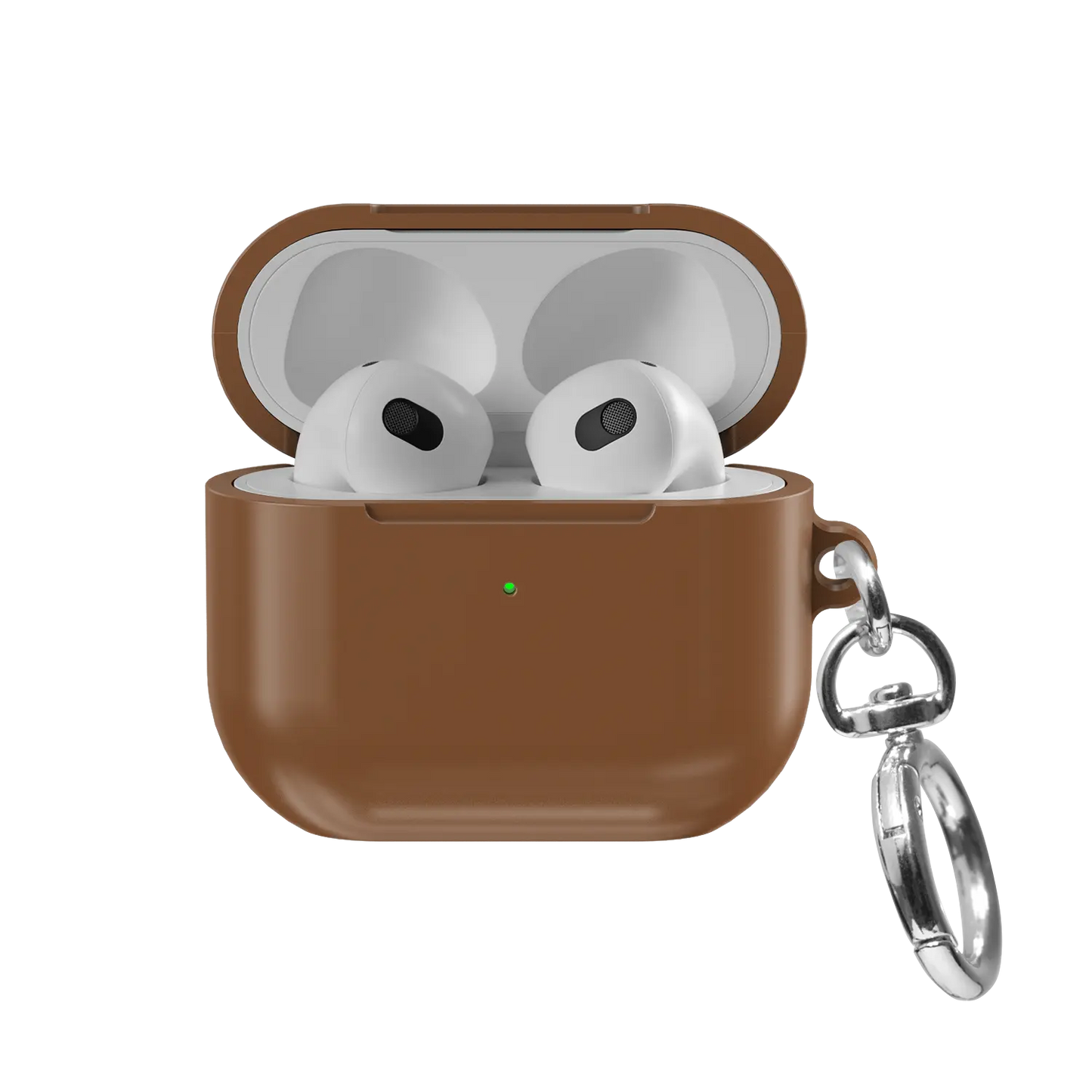 Solid Brown Chestnut AirPods Case, front view with lid open