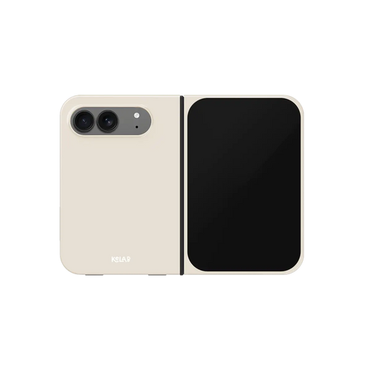 Beige Linen, Warm Bone Tone iPhone 18 Fold Case, unfolded front view