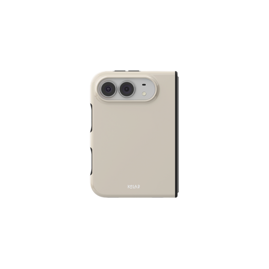 Beige Linen, Warm Bone Tone iPhone 18 Fold Case, unfolded front view