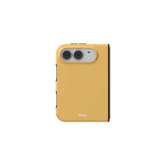 Yellow, Solid Minimalist iPhone 18 Fold Case, unfolded front view