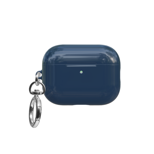Solid Navy Ink airpods pro case front view with closed lid and keychain