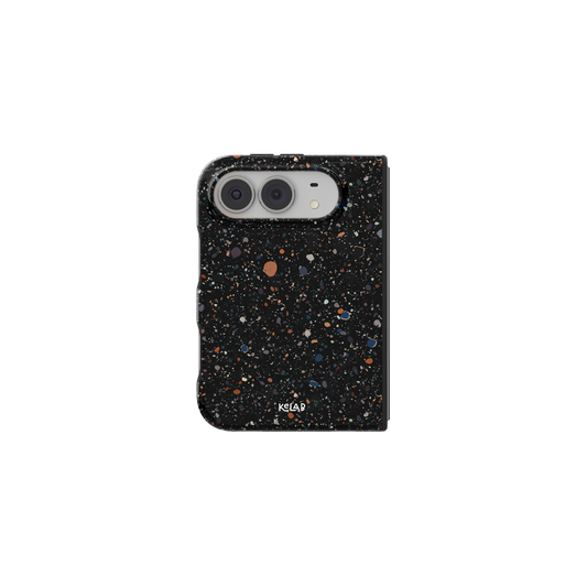 Black Paint Splatter, Dark Art iPhone 18 Fold Case, unfolded front view