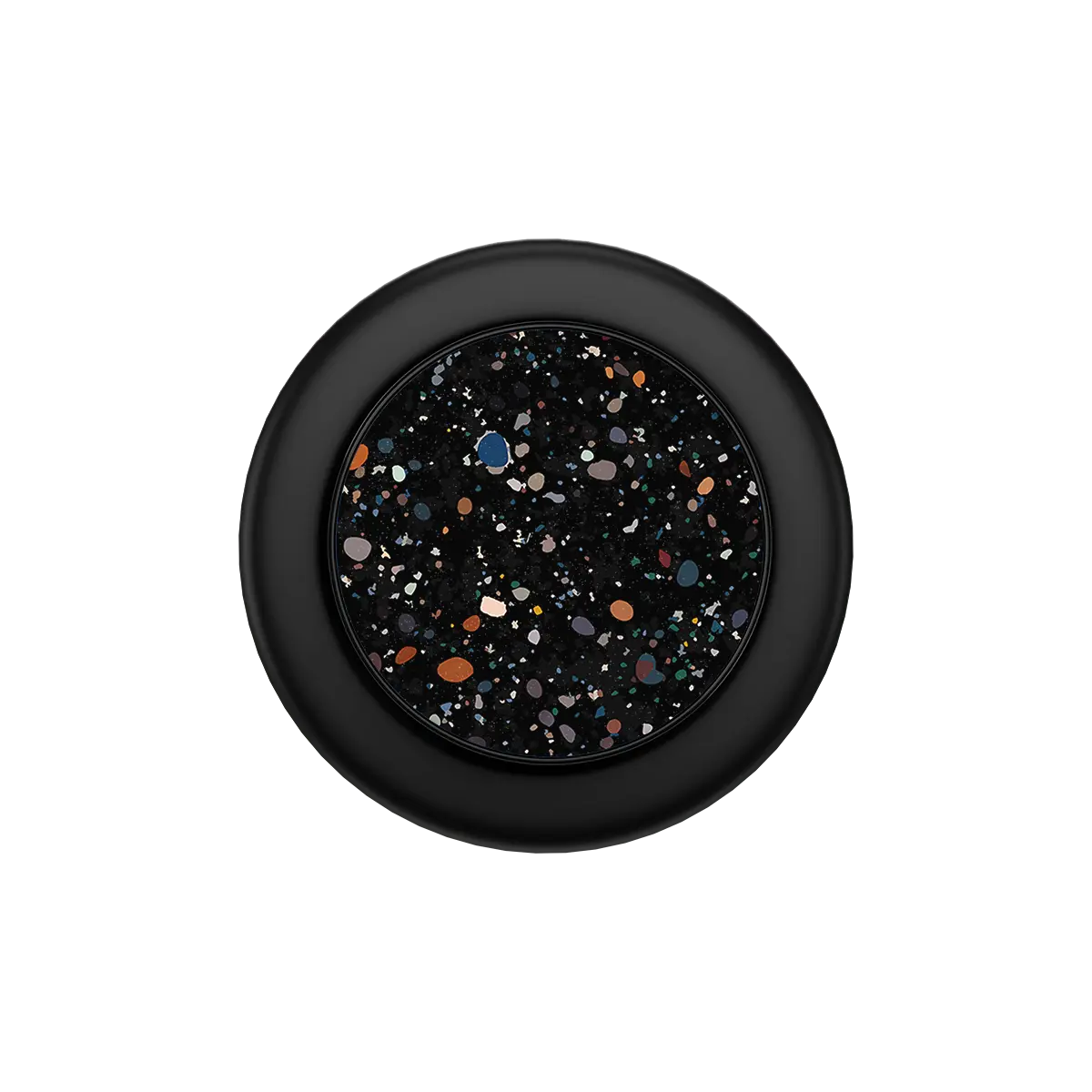 Black Obsidian Mist MagSafe phone grip with colorful paint splatter and built-in strong magnets.