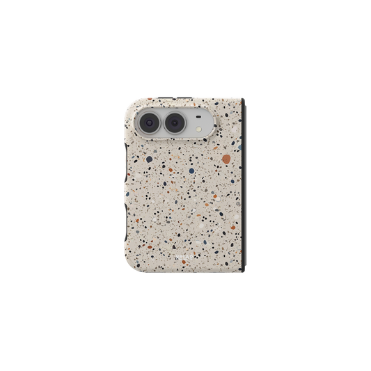 Ivory Paint Splatter, Minimal Art iPhone 18 Fold Case, unfolded front view