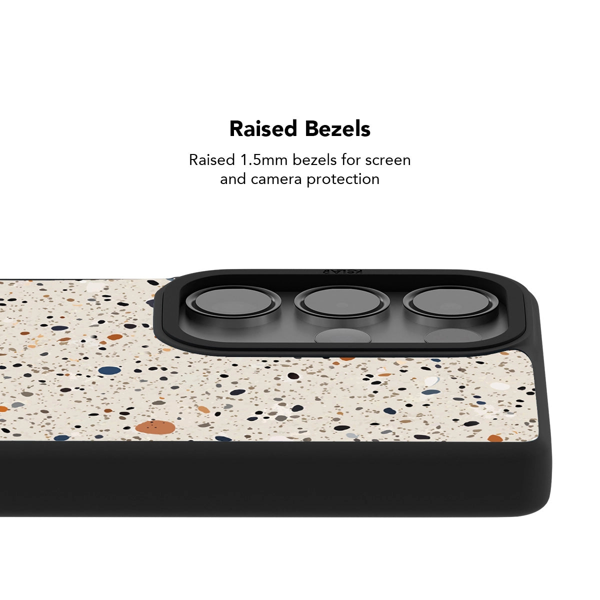 Minimalist Samsung Galaxy phone case in paint splatter pattern with raised bezels for screen protection