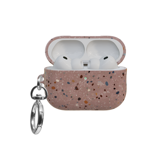Pink Paint Splatter Abstract Art airpods pro case front view with open lid and keychain