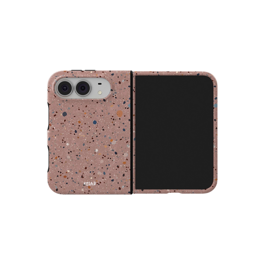 Pink Paint Splatter, Clay Art iPhone 18 Fold Case, unfolded side view showing the hinge