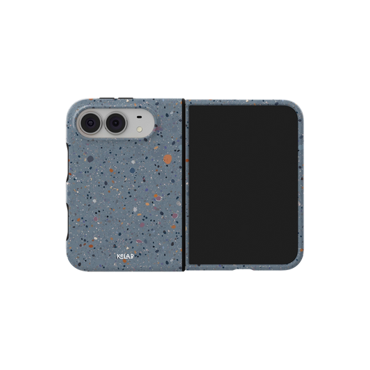 Blue Paint Splatter, Coastal Art iPhone 18 Fold Case, unfolded side view showing the hinge