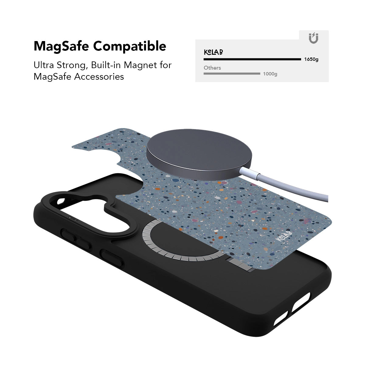 Samsung Galaxy phone case in black with paint splatter design, MagSafe compatible and ultra strong